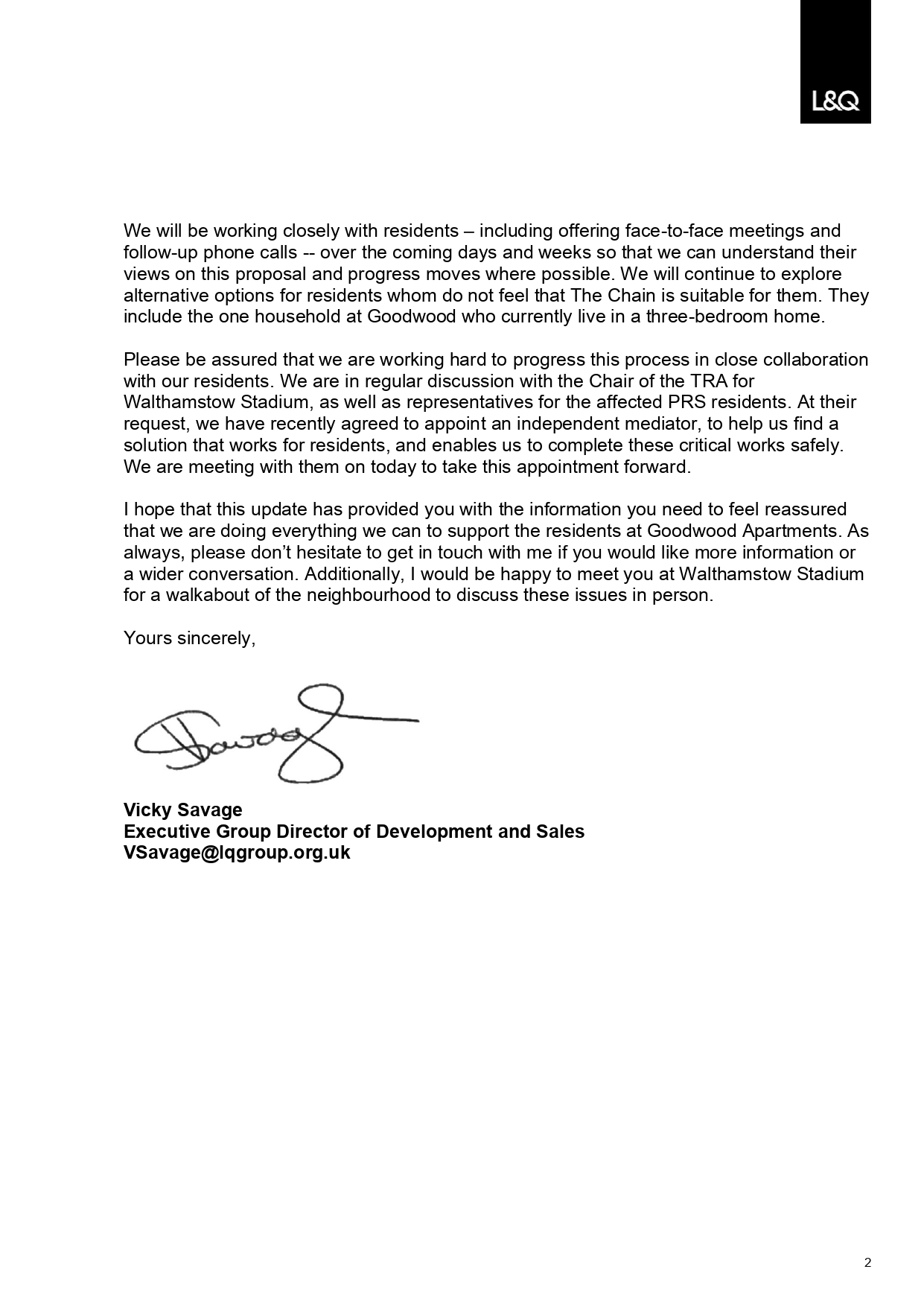 Letter from L&Q detailing their offer to residents - page 2